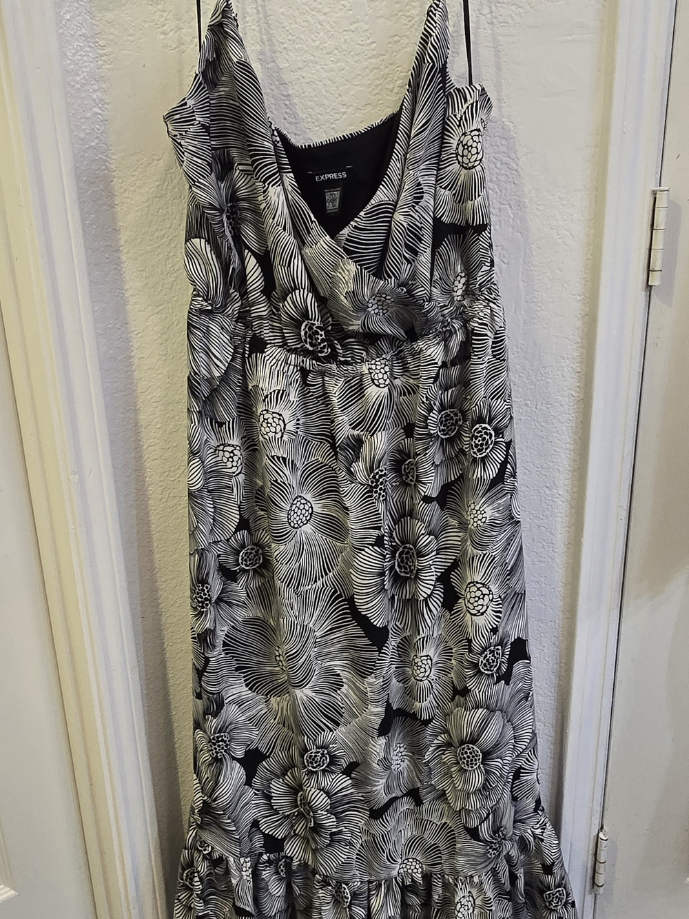 Express Black & White Floral Wrap Maxi Dress